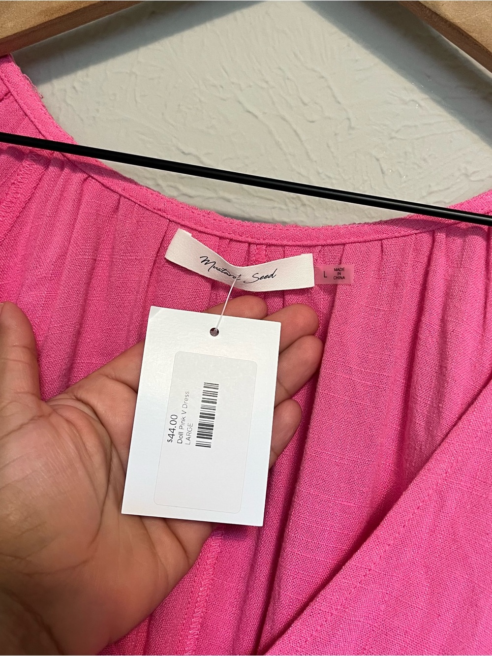 Mustard seed boutique brand Bright Pink V-Neck Tiered Mini Dress NWT size large - Picture 7 of 10